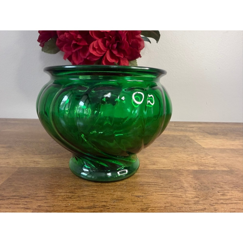 NAPCO Cleveland USA Green Glass Bowl Planter Mid Century Pedestal Vase Retro